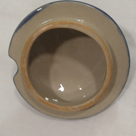 Henriksen Navy blue majolica jam sugar pot bird branches hand painted stoneware - Picture 4 of 8